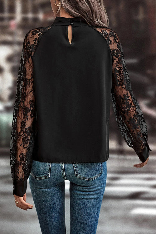 Black Keyhole Lace Blouse